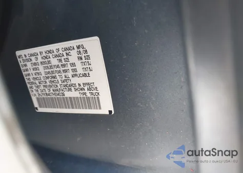 2007 Honda Ridgeline Rts z USA, uszkodzony, nr VIN 2HJYK16407H514039